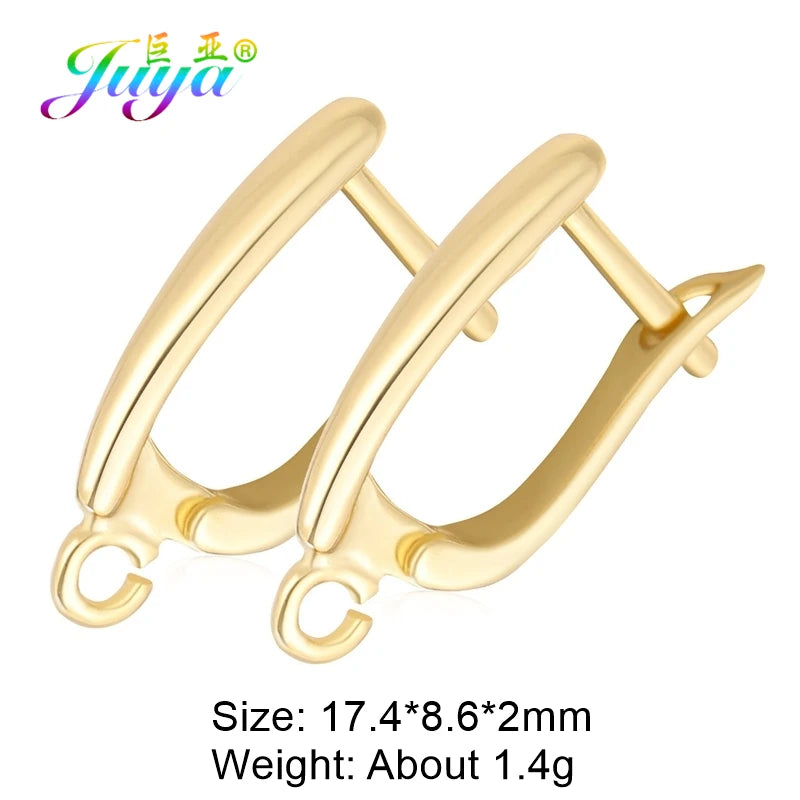 Juya 8Pcs/Lot 18K Gold Plated Anti-Allergy Fastener Schwenzy Earwire Stitches Earplug Earring Hooks For DIY Women Earring Making