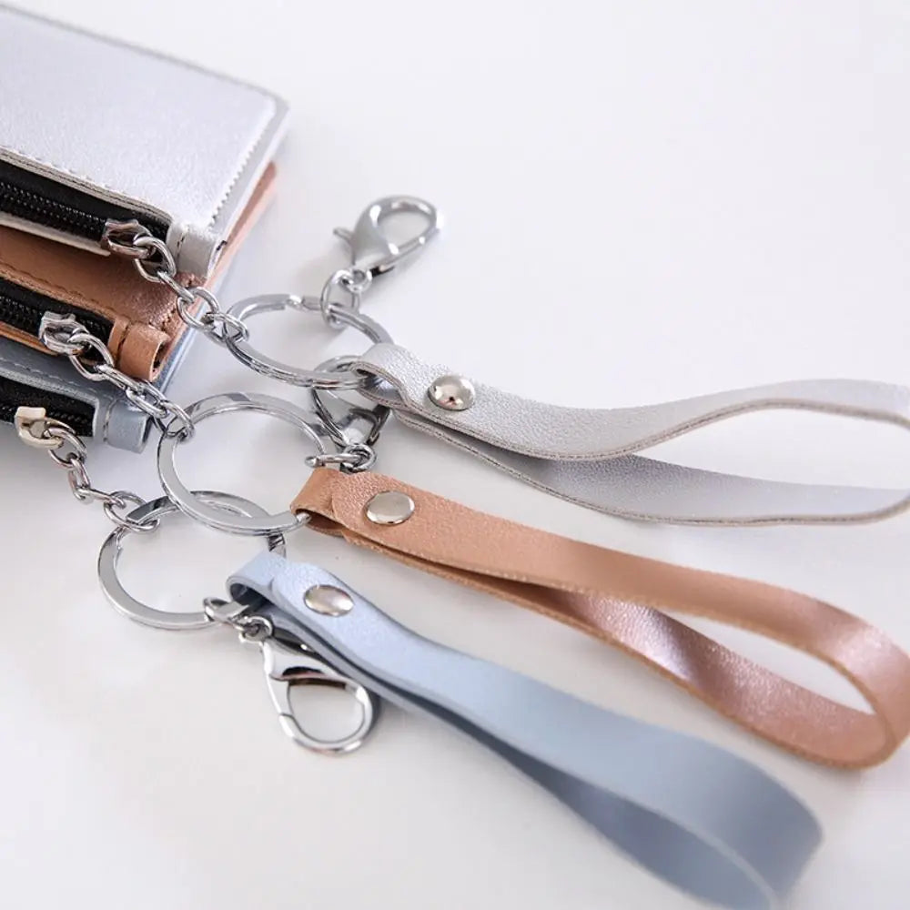 PU Leather Zipper Card Cover Bag ID Tag Bus Pass Card Cover Case Coin Purse Business Card Case with Hand Rope