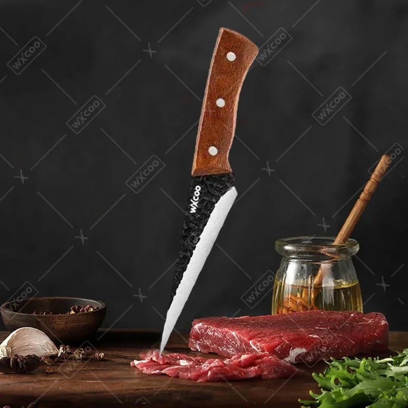 WXCOO Flexible Kitchen Knife Professional Forged Boning Knife Fish Filleting Knife with Sheath Chef Wood Handle Kitchen Supplies