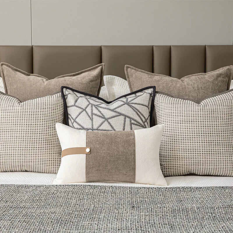 Design Luxury Cushion Cover 30x50 45x45 60x60cm Taupe Linen Woven Edged Square Pillowcase For Home Hotel Bed Living Room Sofa