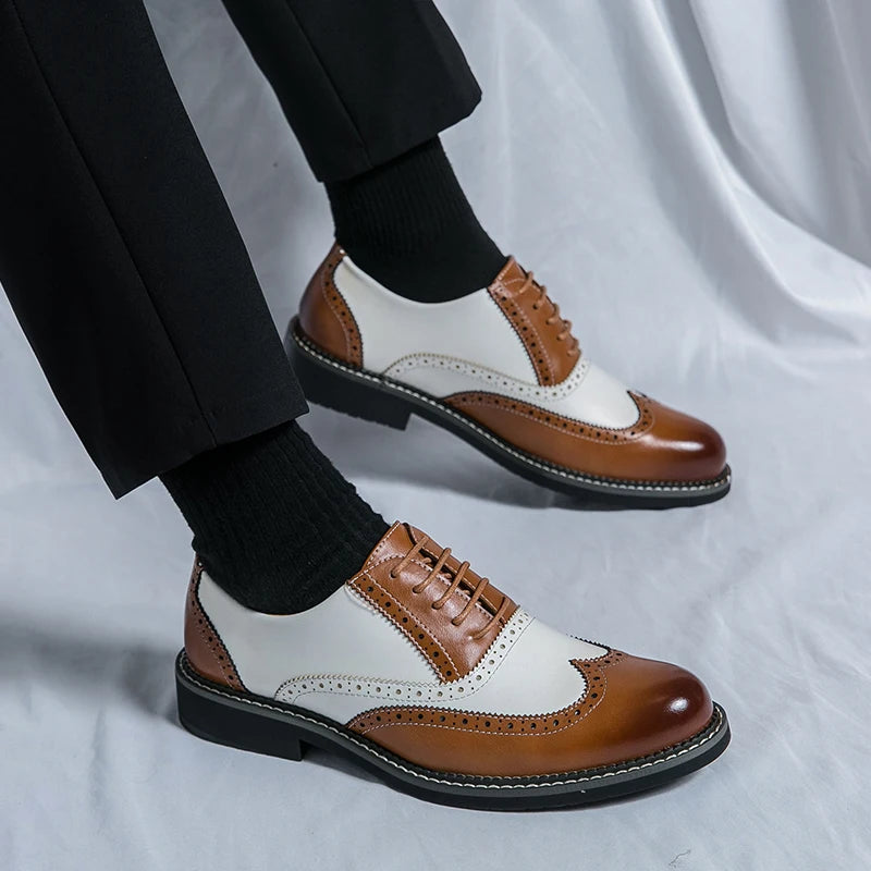 British Men's Trendy Shoes Handmade Sole Brogue Shoes Fashionable Blue Men's Leather Casual Shoes Versatile Free Delivery
