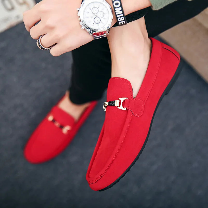 Spring Summer Blue Suede Loafers Men Slip On Soft Moccasins Breathable Flats Driving Shoes Men Leather Casual Shoes Handmade