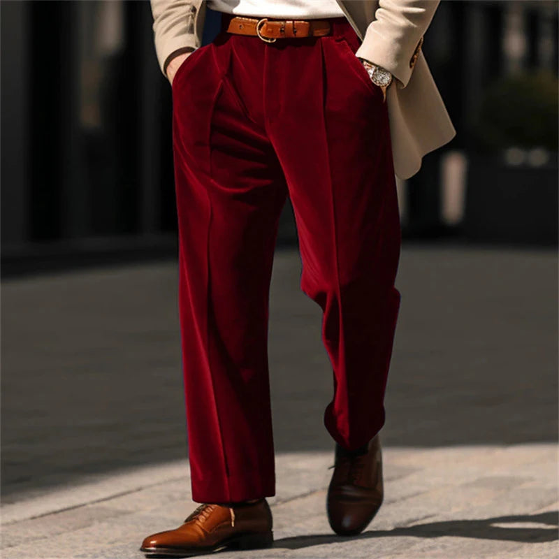 Leisure Solid Color Velvet Trousers Mens New Casual Loose Straight Pants 2025 Spring Fall Fashion Suit Pants For Men Streetwear