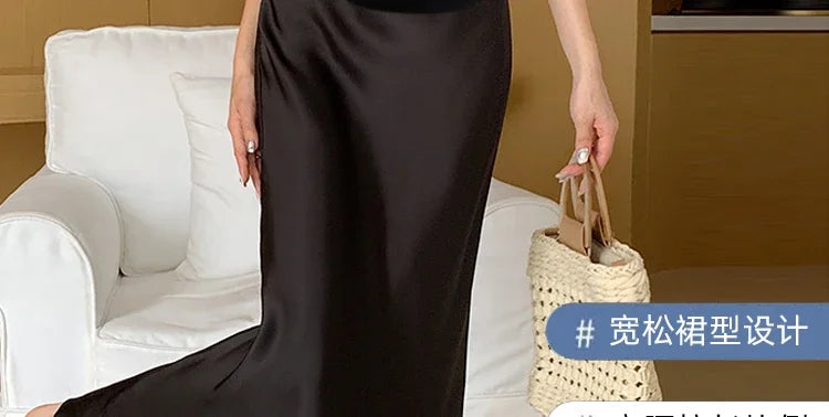 Satin Smooth Drooping Maternity Fishtail Skirts Summer Y2k Youth A Line Pencil Elastic Waist Belly Bottoms for Pregnancy Women