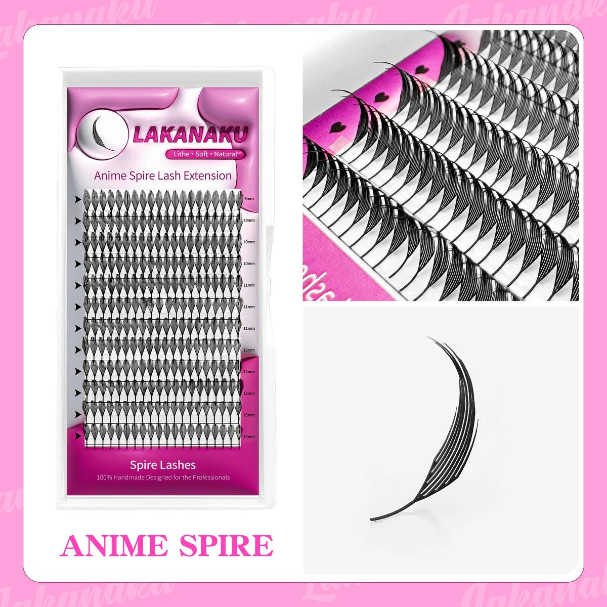 LAKANAKU Spire Lashes Feather Individual Eyelash Extensions B/C/CC/D Cashmere Volume Premade Spikes Eyelashes