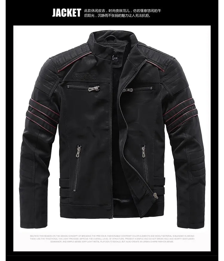 New Pilot Jackets Men's PU Jacket Fashion Casual Stand Collar Motorcycle Coats Trend Men Embroider Windbreak Warm Leather Jacket
