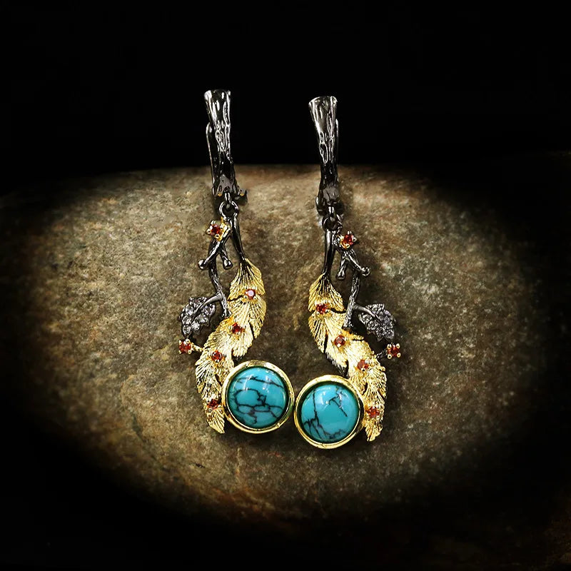 Bohemian Style Ladies Turquoise Earrings 925 Silver Black Gold Jewelry Vintage Ladies Jewelry Earrings Line Up Party Earrings