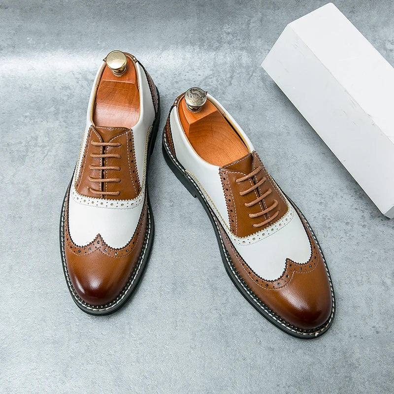 British Men's Trendy Shoes Handmade Sole Brogue Shoes Fashionable Blue Men's Leather Casual Shoes Versatile Free Delivery