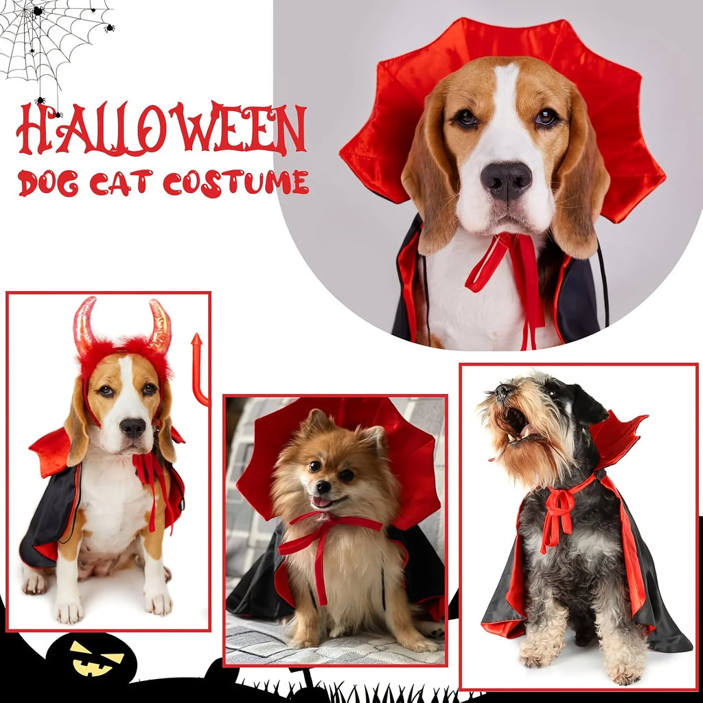 Halloween Dog Costume Cat Costume Vampire Cape Pet Costume Funny Devil Cloak Cosplay Outfit Halloween Party Dress Up Accessories