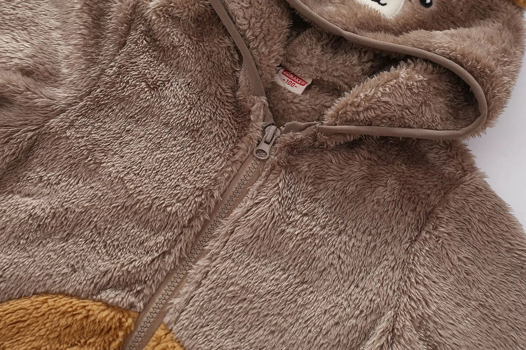1 2 3 4 5 Years Autumn Winter Plush Boys Jacket Cute Ears Keep Warm Princess Girls Coat Hooded Zipper Outerwear New Kids Clothes