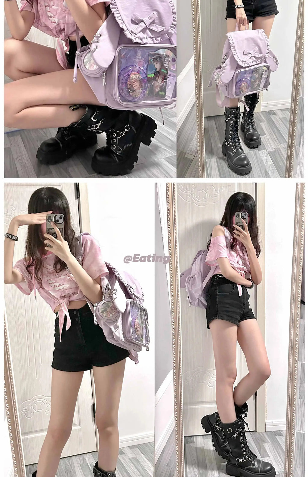 Original Two-dimensional Cute Transparent Large-capacity Backpack Women Sweet Bow Rabbit Ears Bags Preppy Style Kawaii Backpacks