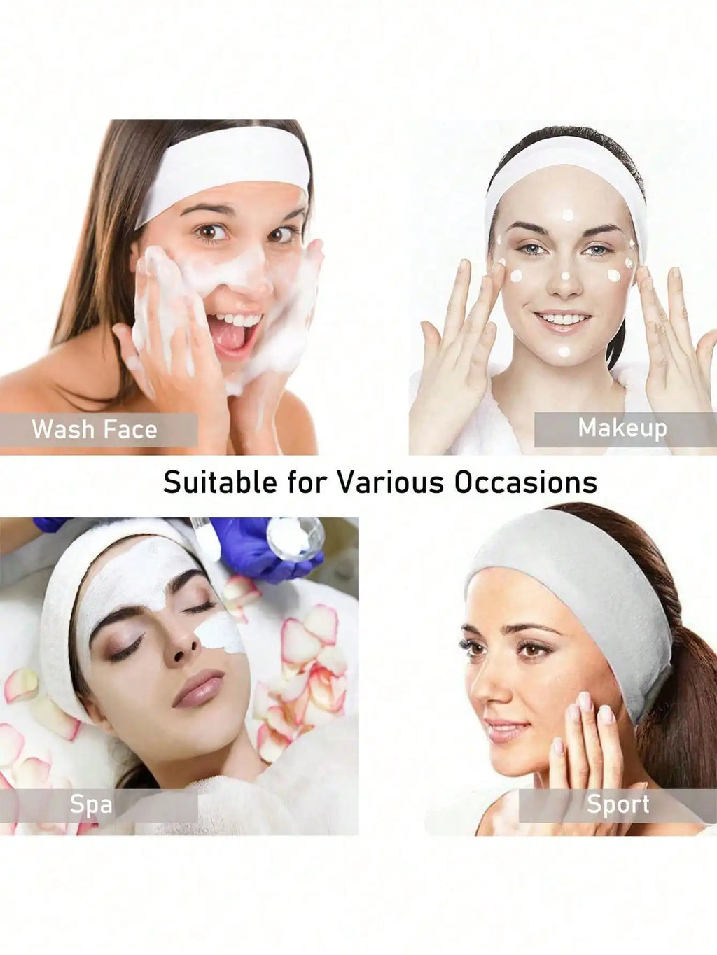 3Pcs Women'S Makeup, Face Wash, Solid Color Velcro Headbands, Sports Yoga Headbands, Spa Bathroom Headbands