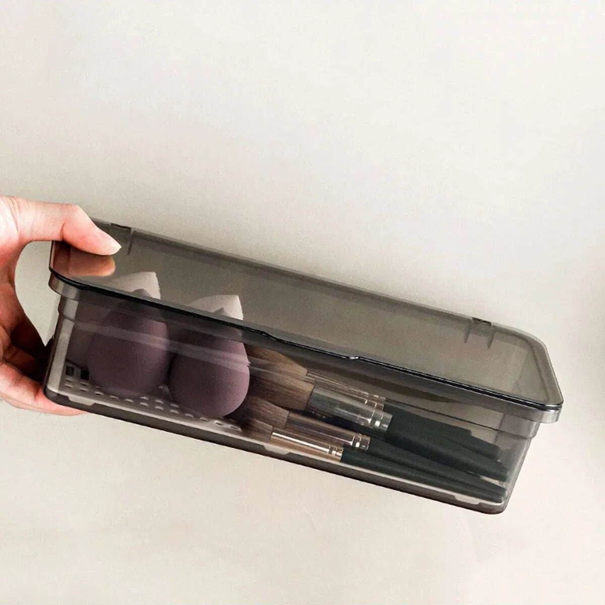 1pc Makeup Brush Storage Box, Dust-proof Transparent Storage Case With Cover  Draining Tray, Beauty Egg Eye Shadow Brush Storage