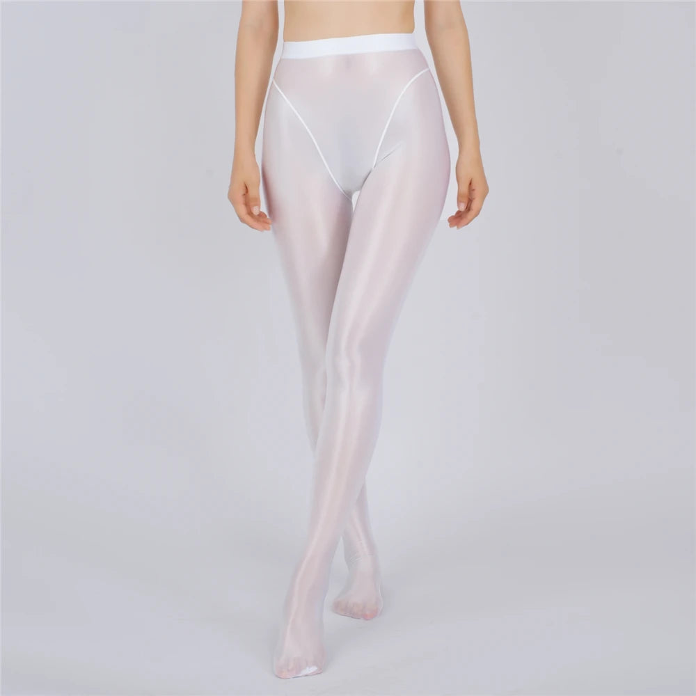 Sexy Women Thin Sheer See Through High Waist Sexy Tight Silk Shiny Pencil Pant Oil Glossy Candy Color Yoga Leggings Pants