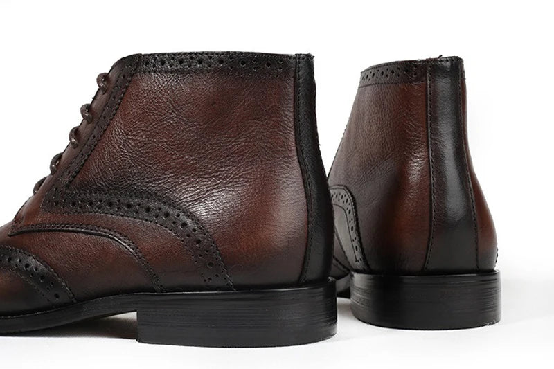 British Brock Carved Leather Boots Retro Business Formal Leather Shoes Fashion Men's Boots Cowhide Men's Short Boots