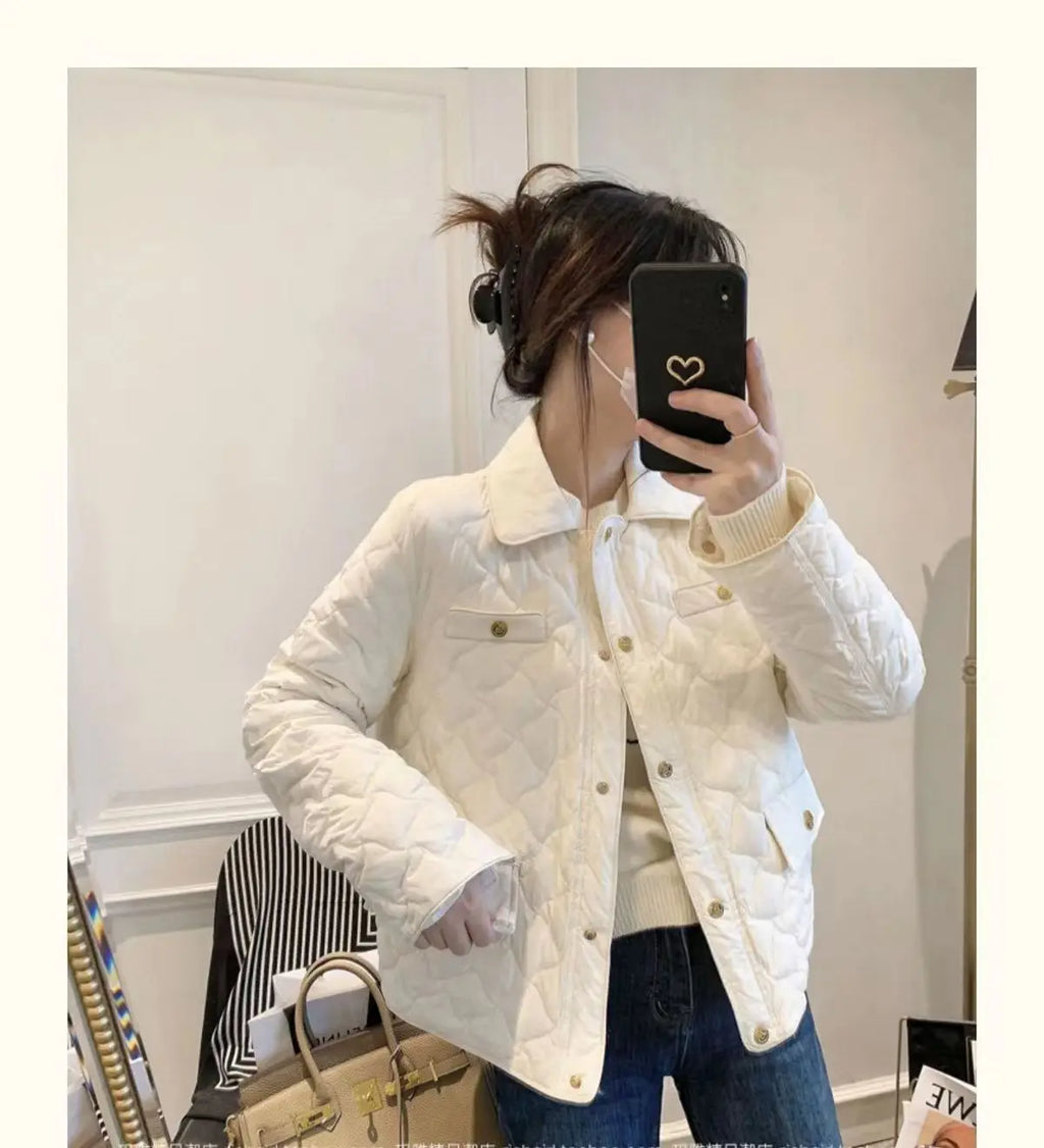 Down Cotton Jacket Women's 2025 Autumn Winter New Light And Thin European High-End sense Niche Rhombus Down Cotton Jacket Parka