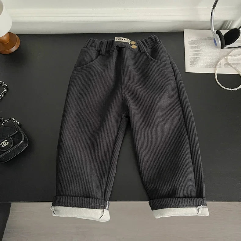 Kids Warm Pants Boy Girls Autumn Winter Corduroy Thick Outer Wear Sports Trousers 1-9Y Children Clothes Casual High Waist Pants