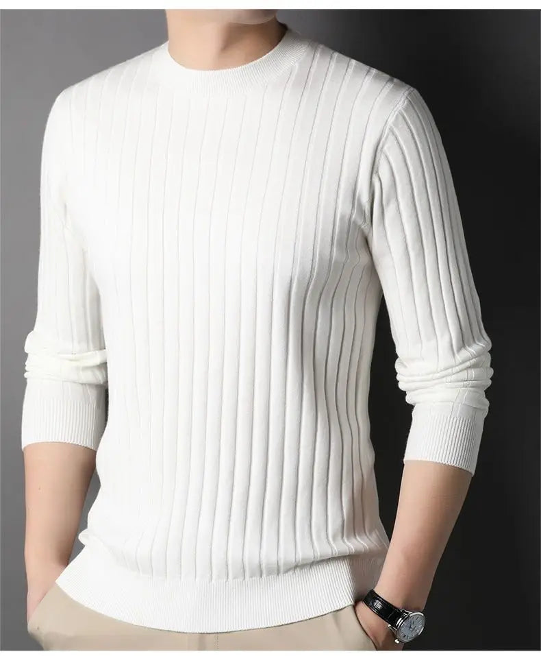 Trend Fashion Autumn Winter Sweaters Men Solid O-Neck Screw Thread Thicken Smart Casual Long Sleeve Slim Pullovers Knitted Tops