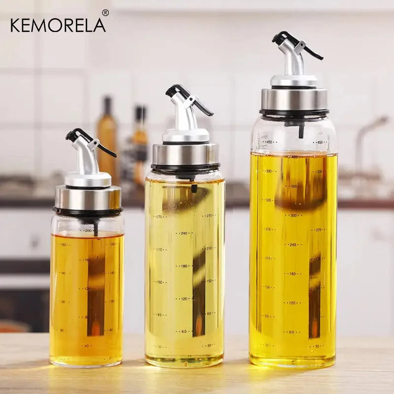 1PCS 180/300/500ml Oil Bottle High Borosilicate Glass Dispenser With Scale Quantitative Sauce Vinegar Cooking Kitchen Supplies