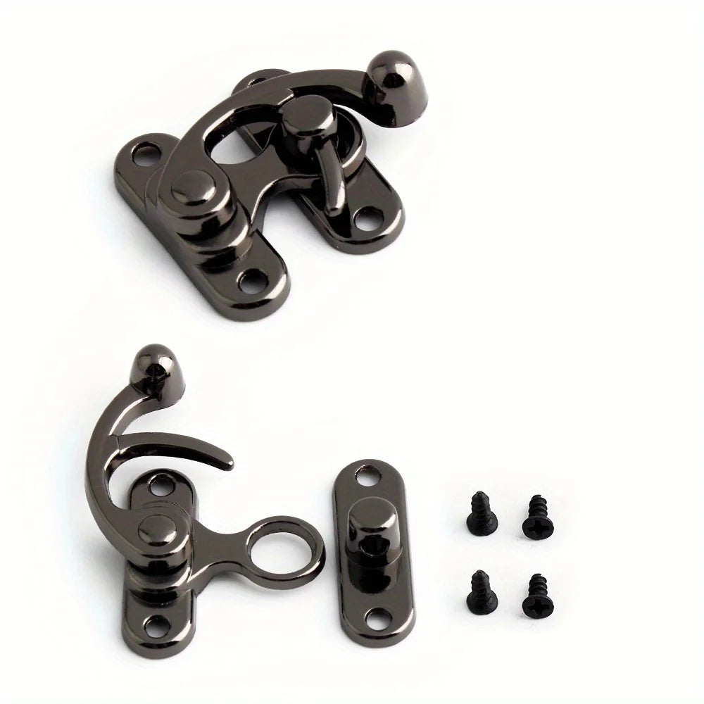 2PCS Metal Bag Horn Hook Lock Antique Tin Box Jewelry Box Decorative Buckle Lock Hook With Screws DIY Wallet Making