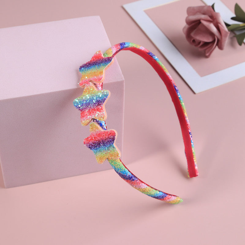 2023 Fashion Girls Glitter Hair Bands Cute Colors Hair Hoop Hairbands Lovely Bow Stars Headbands For Kids Gifts Hair Accessorie