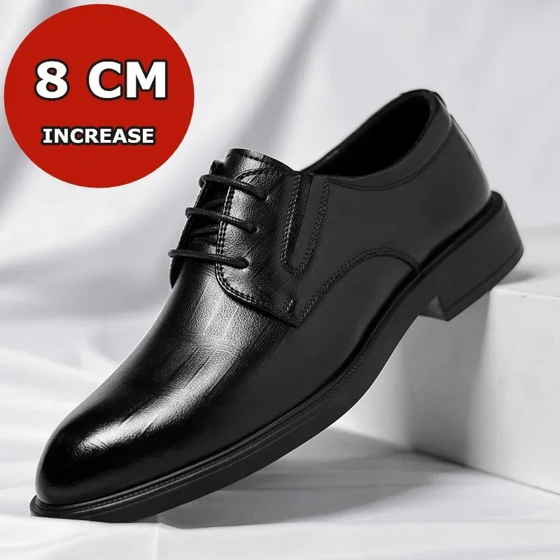 3/6/8 CM Elevator Shoes Men Dress Shoes Black Soft Leather Men Heighten Formal 1 Casual Business Men Oxfords Suit 2