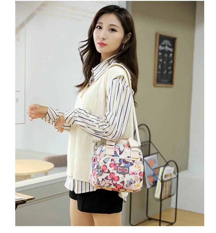 Brand Women Crossbody Bag Portable Female Shoulder Bags Printed Flower Nylon Messenger Bags Multi-pocket Ladies Handbags Bolsa