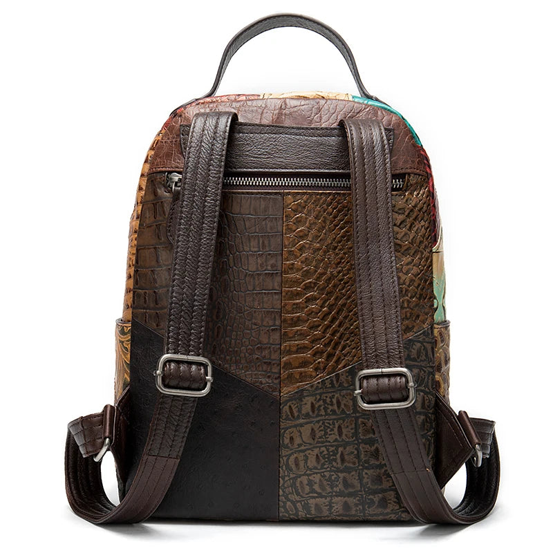WESTAL Leather Backpack For Women School Teenage Backpack Zipper Vintage Back Pack Luxury Designer Female Handbag Patchwork Bags