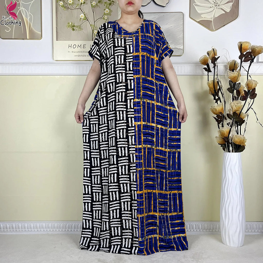 2025 New Summer Abaya Short Sleeve Dress With Big Scarf Printing Floral Loose Dress Islam Kaftan Women African Abaya Clothing