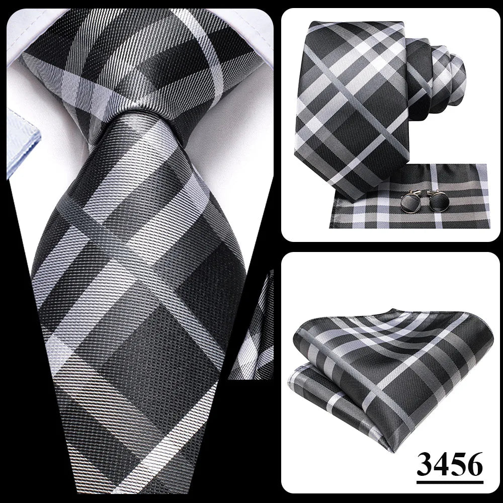 Hi-Tie White Grey Paisley 2026 New Mens Tie Hanky Cufflink Set Necktie For Men Wedding Party Business Men Tie Fashion Brand