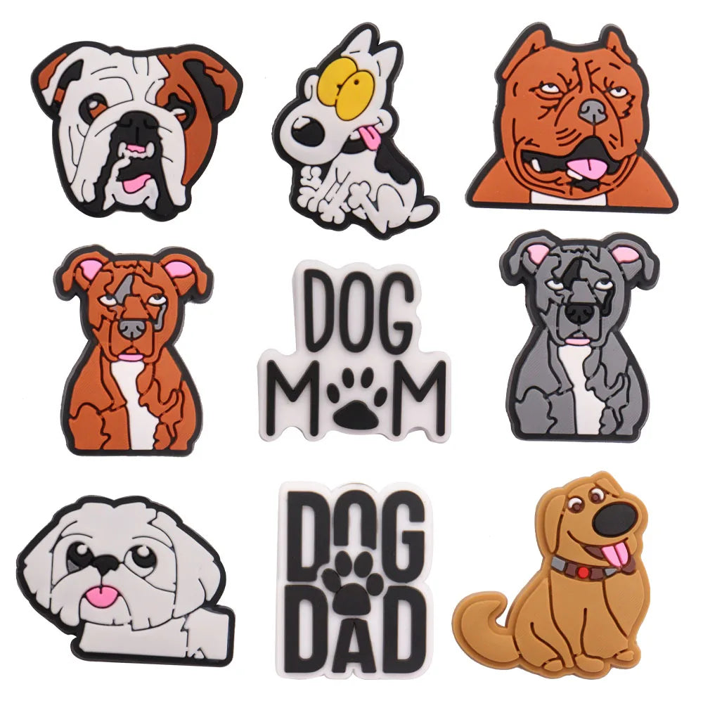 1PCS PVC Kawaii Animal Kinds Of Dog Mom Dad Sandals Shoe Decoration Charms Fit Wristbands Buckle Slipper Accessories Xmas Gifts