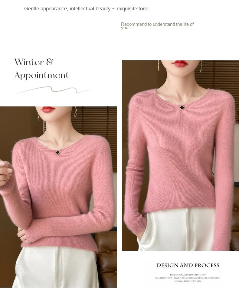 Early Fall New Crew-Neck Sweater Elegant High Elastic Simple Solid Color Thin Knit Crew-Neck Sweater Long Sleeve-GH458