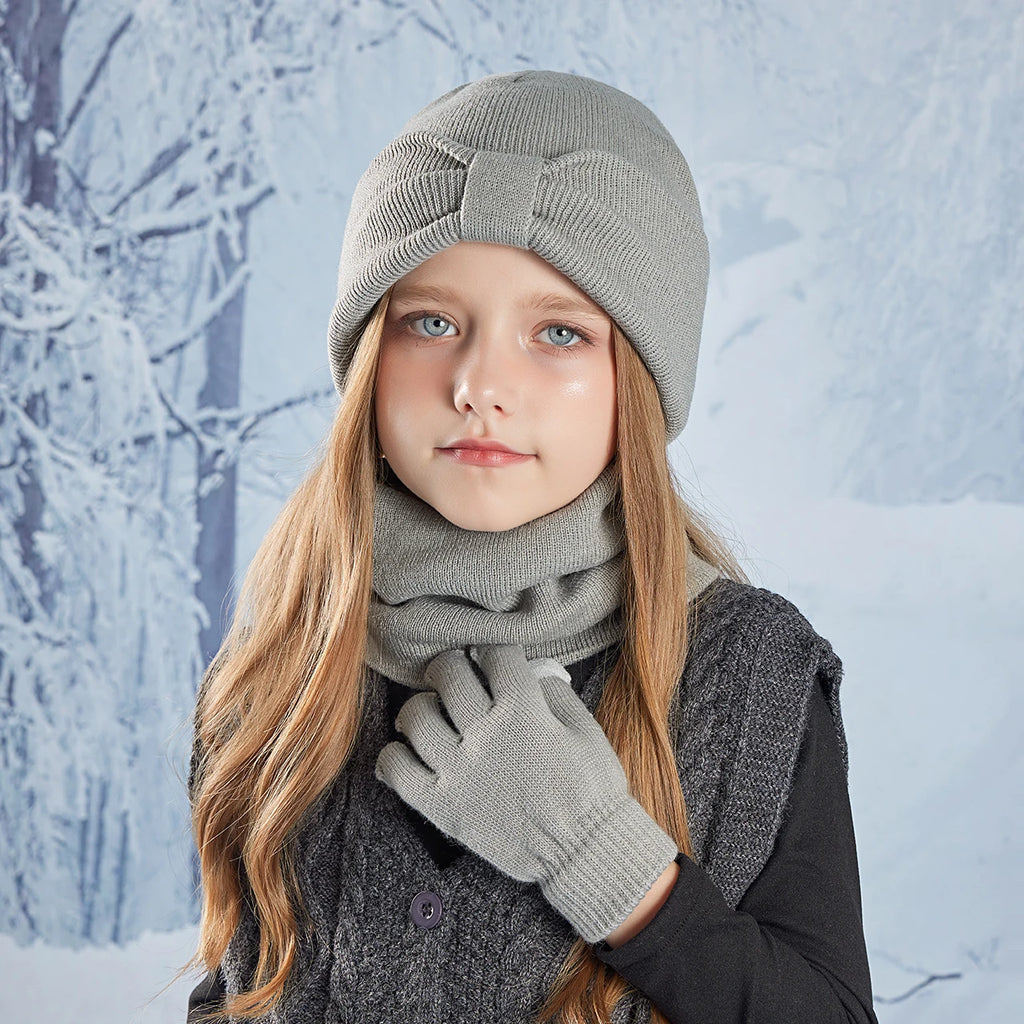 Anti-Cold Warm Children Hat Gloves Scarf Set Thermal Headband Cycling Ski Outdoor Ear Protection Knit Woolen Cap Winter Beanies