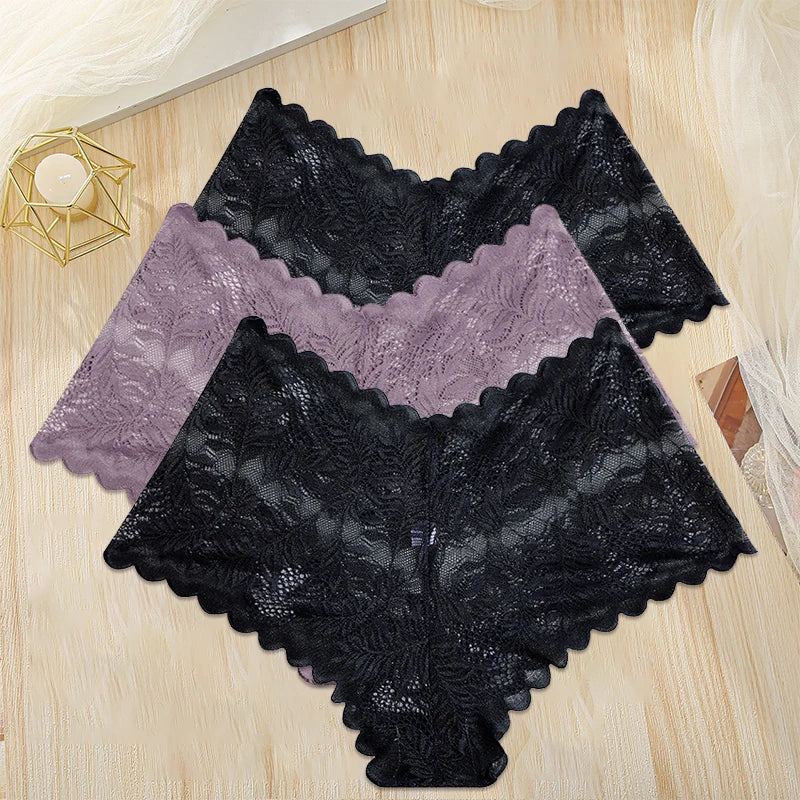 FINETOO 3PCS/Set Women Floral Lace Panties High Waist Briefs Sexy Lingerie Pantys S-XL Underpants Female Underwear Intimates