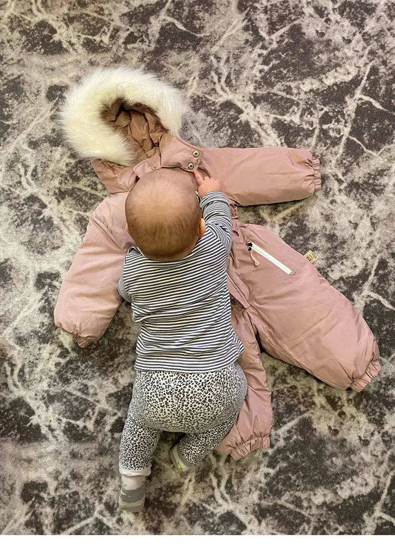 Baby-Skianzug Herbst und Winter Baby-Jumpsuit Warmer Plüsch Strampler für Jungen Baby-Mädchen-Kleidung Wasserdichte Kinderjacke