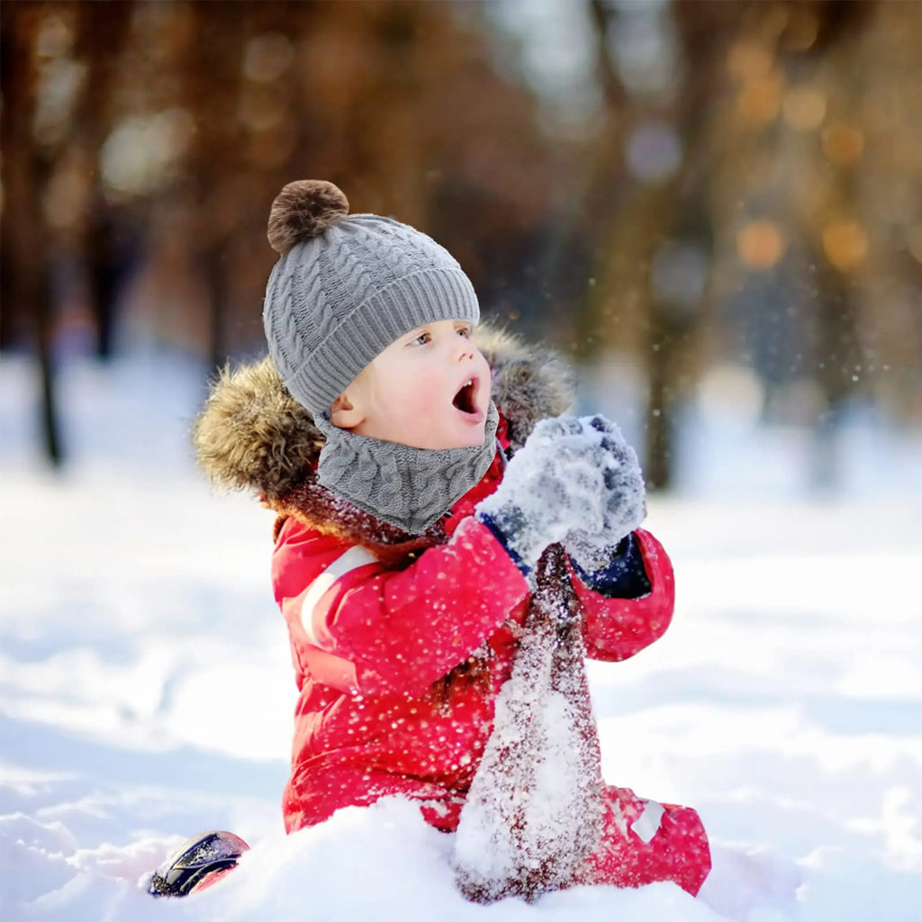 3Pcs/Set Cute Hat Scarf Gloves Set Solid Color Caps Winter Warm Accessories for Kids 0-3 Years Boys Girls