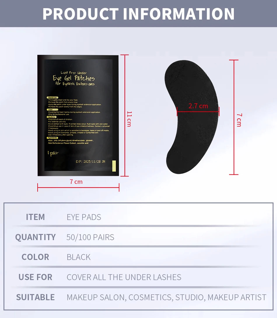 50 Paar fusselfreie Unter-Augen-Gel-Pads, feuchtigkeitsspendende Augen-Papier-Patches, Wimpernverlängerung, Augen-Spitzen-Aufkleber-Wraps, UV-Pads, Make-up-Werkzeug