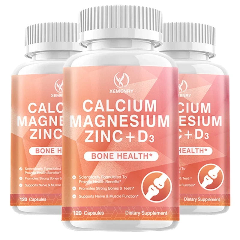 Calcium + Magnesium + Zinc + Vitamin D3 Capsules - Supports Bone and Nervous System Health and Improves Mood