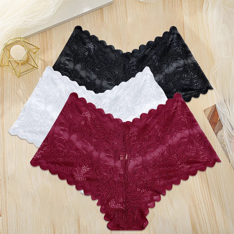 FINETOO 3PCS/Set Women Floral Lace Panties High Waist Briefs Sexy Lingerie Pantys S-XL Underpants Female Underwear Intimates