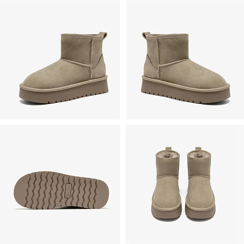BEAUTODAY Platform Snow Boots Women Suede Sewing Ultra Mini Warm Plush Outdoor Ankle Boots Winter Ladies Handmade 08069