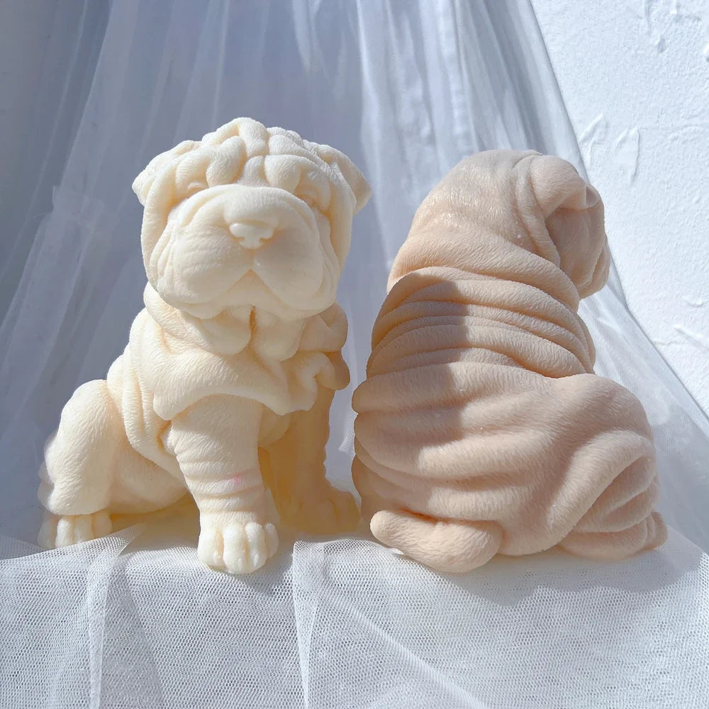 Shar Pei Dog Puppy Candle Mold Animal Puppies Soy Wax Silicone Mould Dog Lover Home Decor