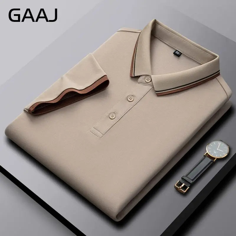 GAAJ Business Polo Shirt Men,Casual Brand Tops,Striped Collar T shirt,High Quality Cotton Tee,Social Poloshirt,Menswear Clothes