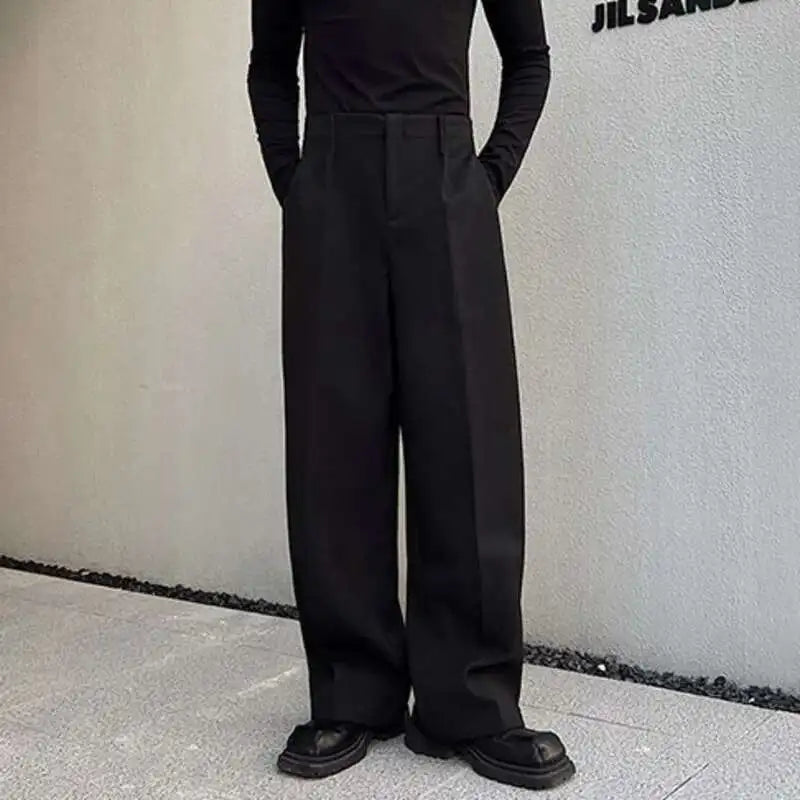 IEFB Men's Suit Pants Solid Color Niche Design Korean Style Casual Straight Elastic Waist Versatile Trousers 2023 New 9C2269