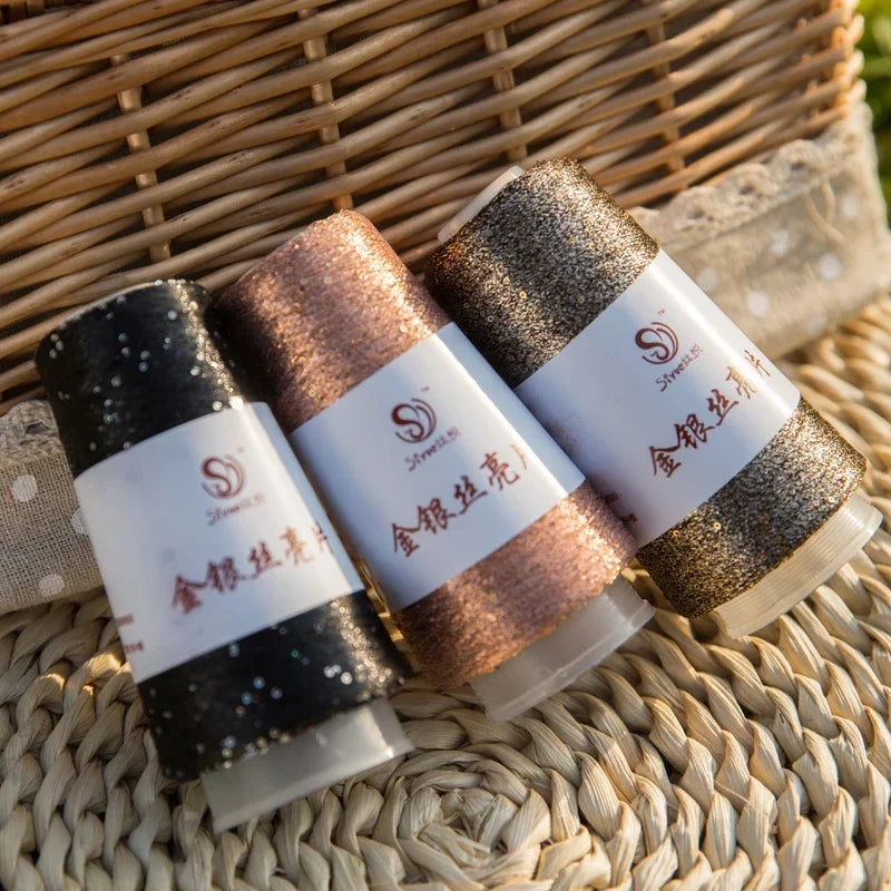 Lurex Sequined Companion Glitter Yarn Golden Wholesale 50g /Ball 1800M Sequin+ Gold Pure Silver Lurex Fabric Metallic Knit Yarn