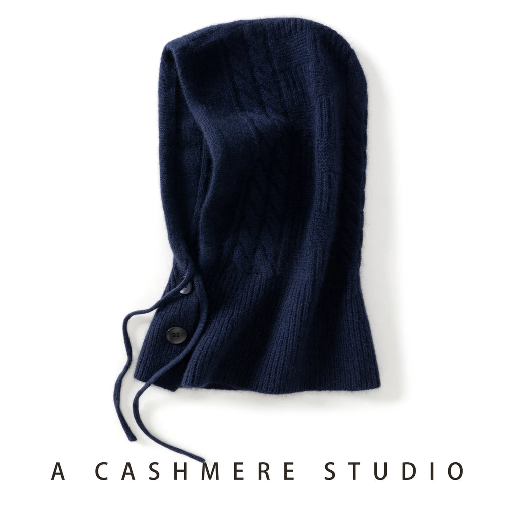 100%Quality Cashmere Balaclava Hoods For Women Warm Ring Scarf Beanie Hat Windproof Hooded Button-up Neck Collar Knitted Hat