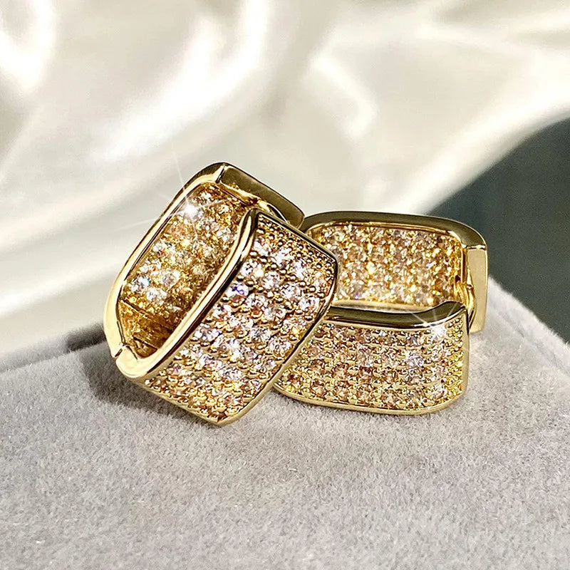 Original 925 Sterling Silver Full Zircon Earrings for Women Square Hoop Earrings Silver 925 Trendy Wedding Party Jewelry