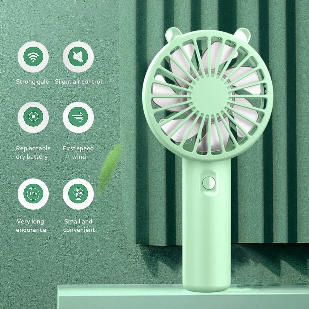 USB Handheld Mini Fan USB Rechargeable Cooling Fans Cute Portable Night Light Summer Small Pocket Fan Cartoon Mute Fans