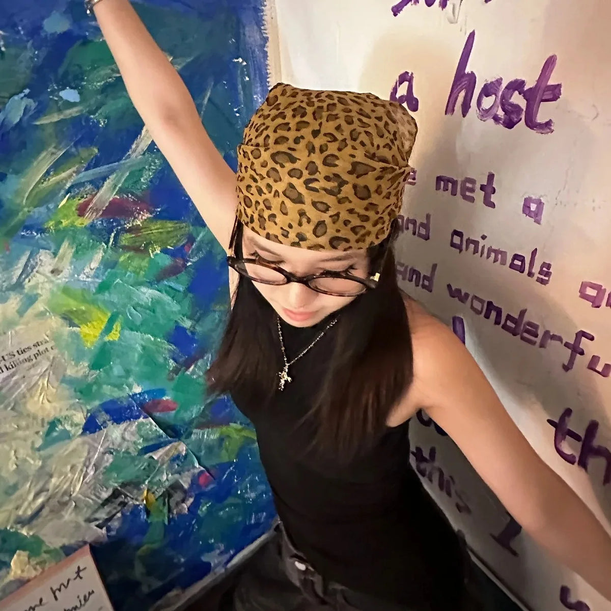 Retro Leopard Print Square Scarf for Women Satin Thin Edge Scarves Head Band Fashion Y2K Lady Hair Shawl Wrap Female Neckerchief