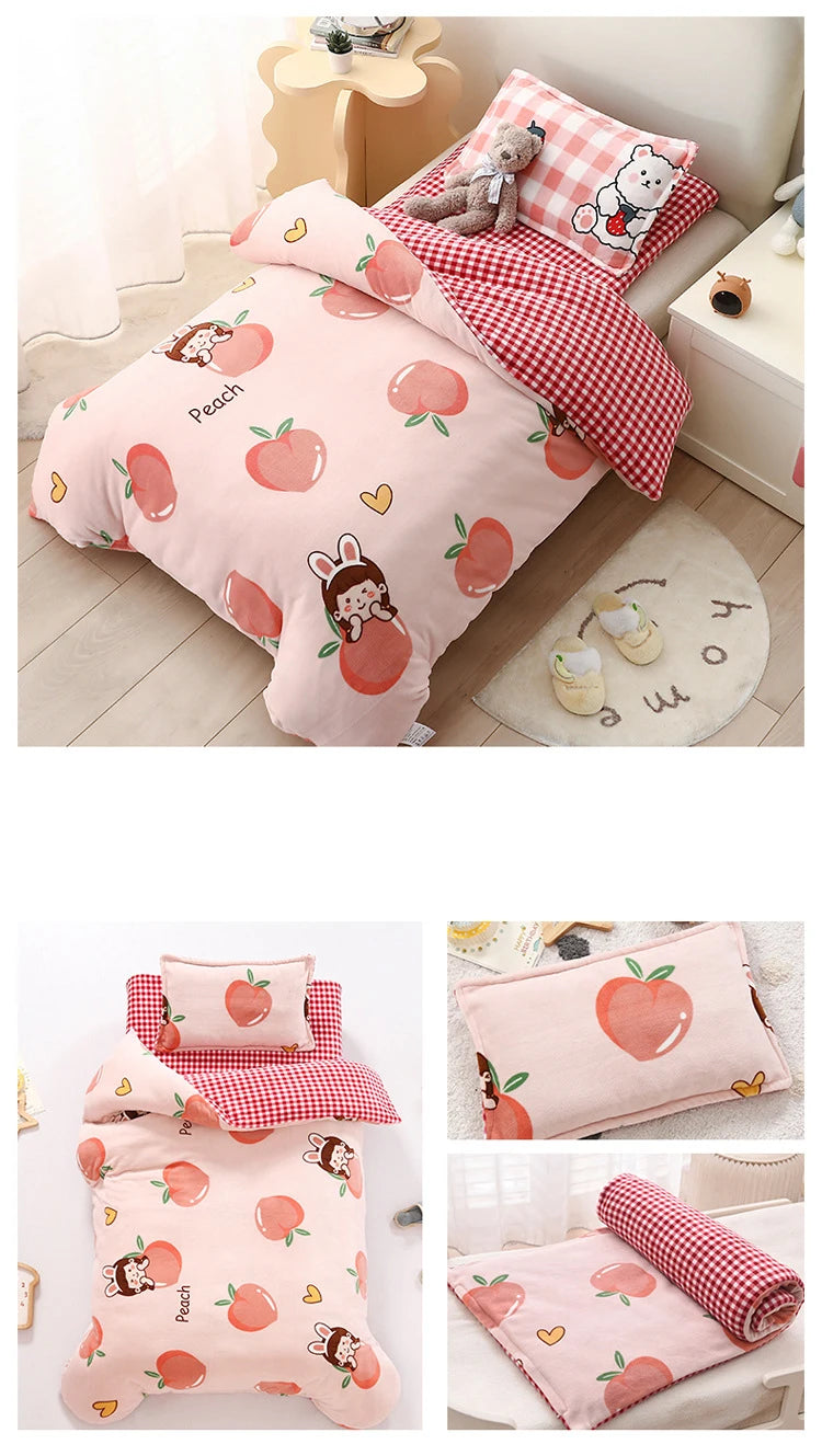 Baby Cartoon Print Bedding Set Duvet Covers Pillowcases Set Autumn Winter Warm Suede Bedclothes Bed Linen CP29