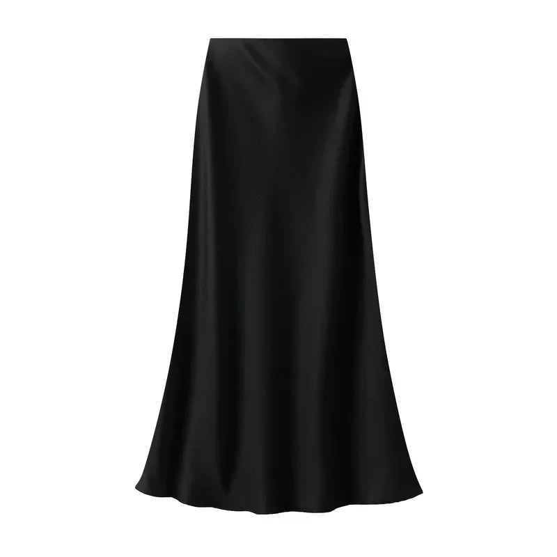 Woman 2025 Satin Skirt Women High Waist Long Skirts for Women Summer Black Midi Skirt Office Elegant Women's Skirts LSK9836